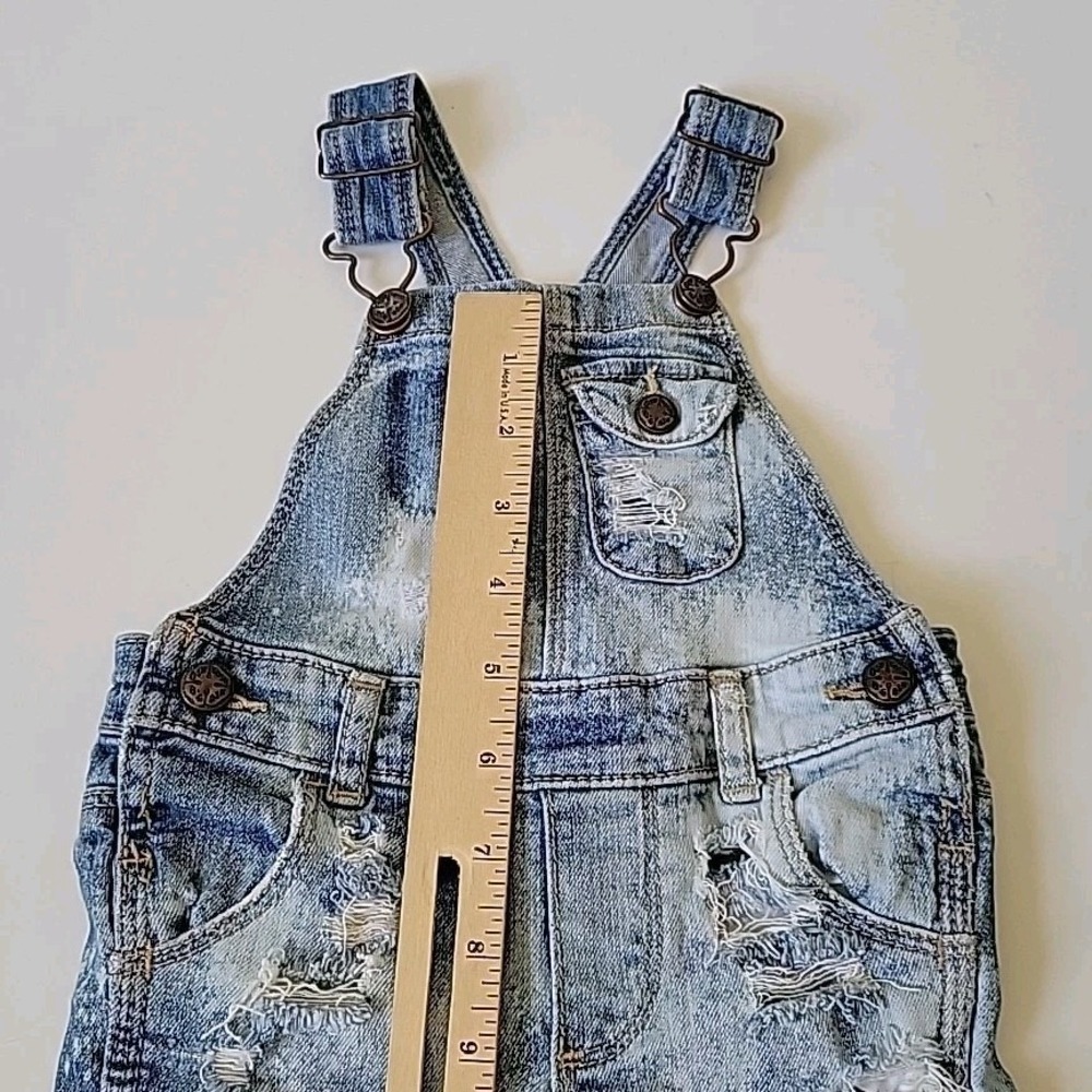 OshKosh B'Gosh Vestpak Distressed Stone Wash Denim Overalls 12M Snap Leg Casual - Picture 9 of 14